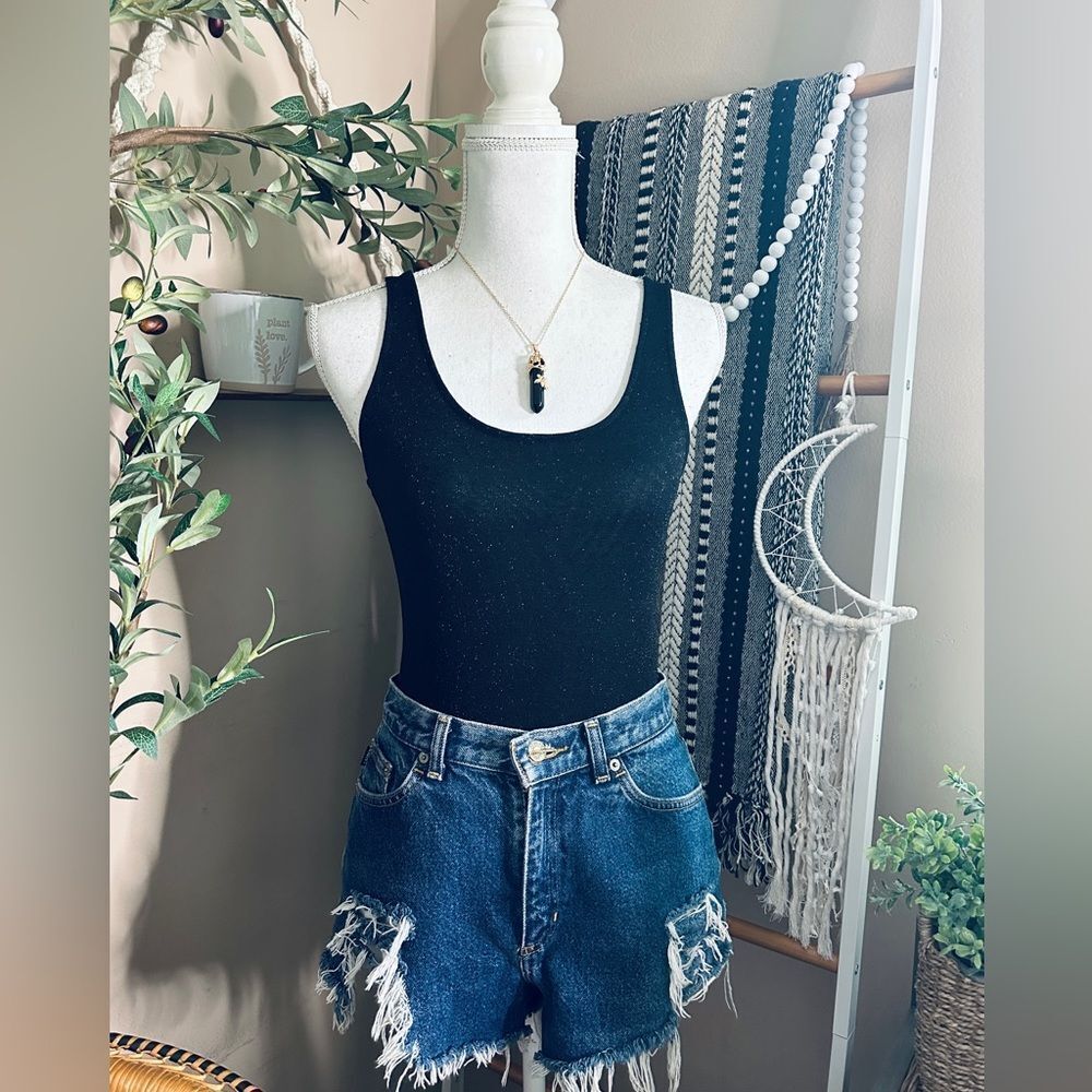 Zara Woman Basics Collection Black Shimmery Metallic One Piece Tank Bodysuit